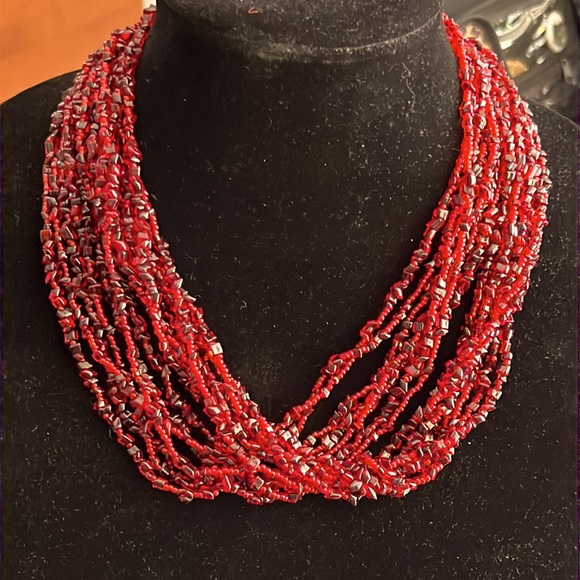 Vintage 16” multi strand red seed bead necklace - Picture 1 of 4